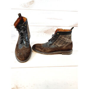 J & M Mens Brown Round Toe Block Heel Zip Up Leather Boots Shoes 10.5 M